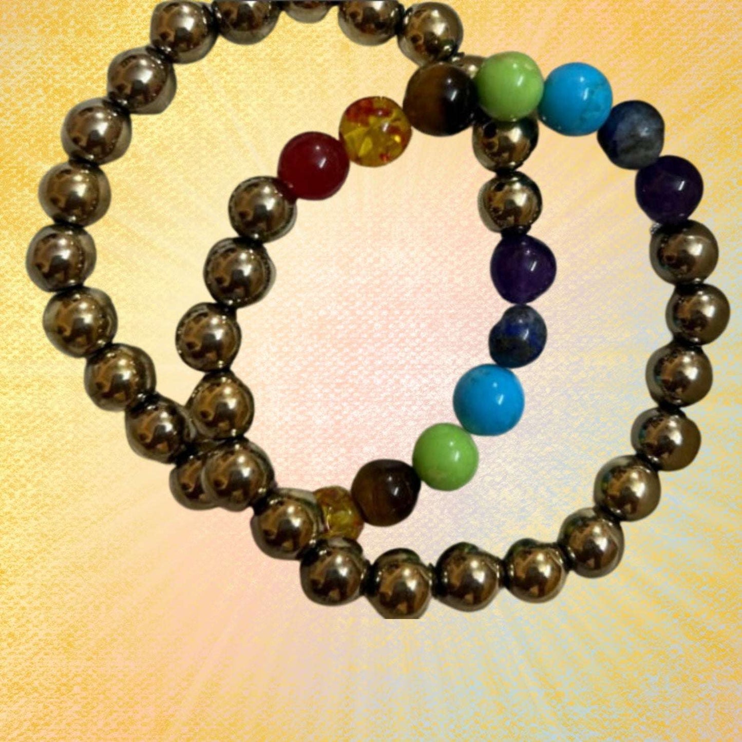 Golden Pyrite 7 Chakra Crystal Bracelet to Inspire Motivation and Ambition
