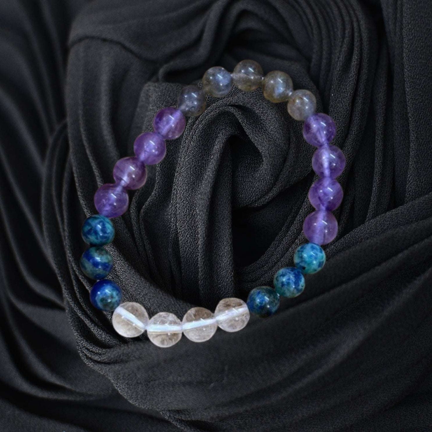 Meditation Bracelet having Clear Quartz Amethyst Lapis Labradorite