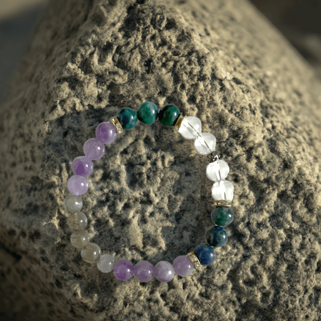 Amethyst, Labradorite, Chrysocolla, and Clear Quartz Bracelet to enhance your meditation practice - Lifeved