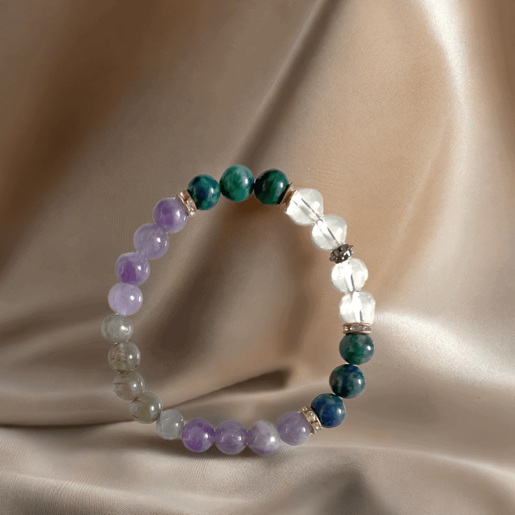 Amethyst, Labradorite, Chrysocolla, and Clear Quartz Bracelet to enhance your meditation practice - Lifeved