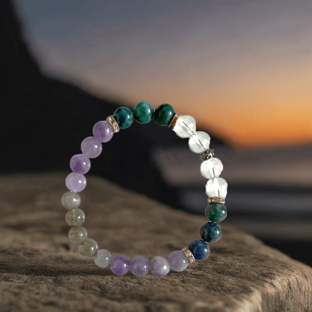 Amethyst, Labradorite, Chrysocolla, and Clear Quartz Bracelet to enhance your meditation practice - Lifeved
