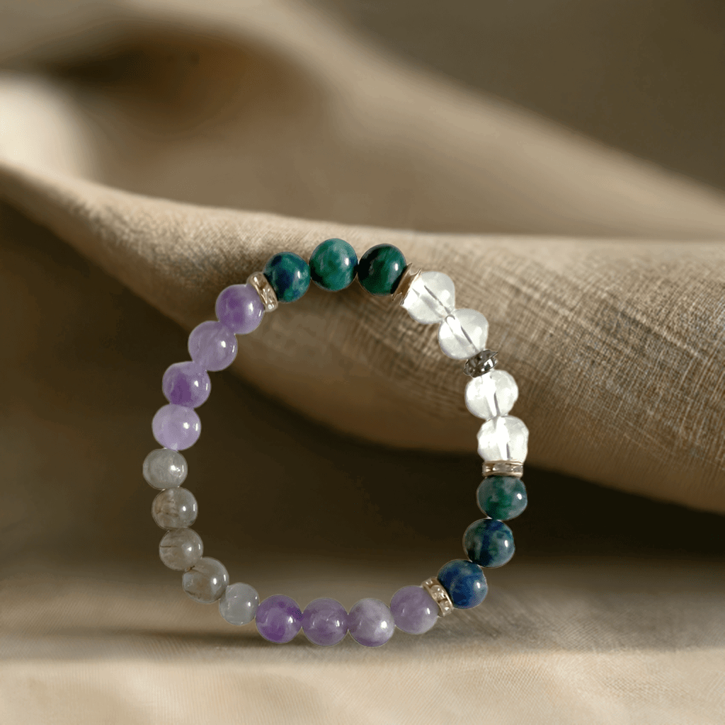 Amethyst, Labradorite, Chrysocolla, and Clear Quartz Bracelet to enhance your meditation practice - Lifeved