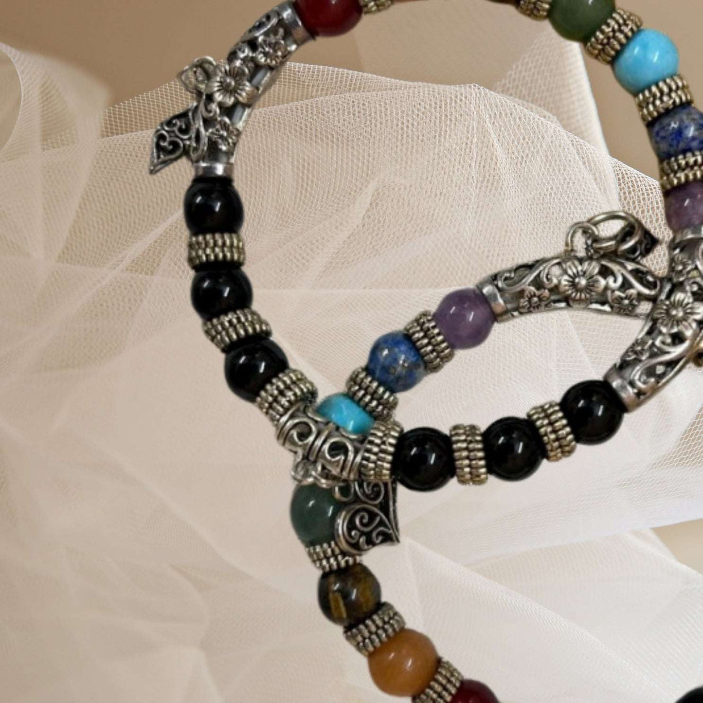 Black Onyx 7 Chakra Bracelet for Reducing Pressure Anxiety and Fear - Lifeved