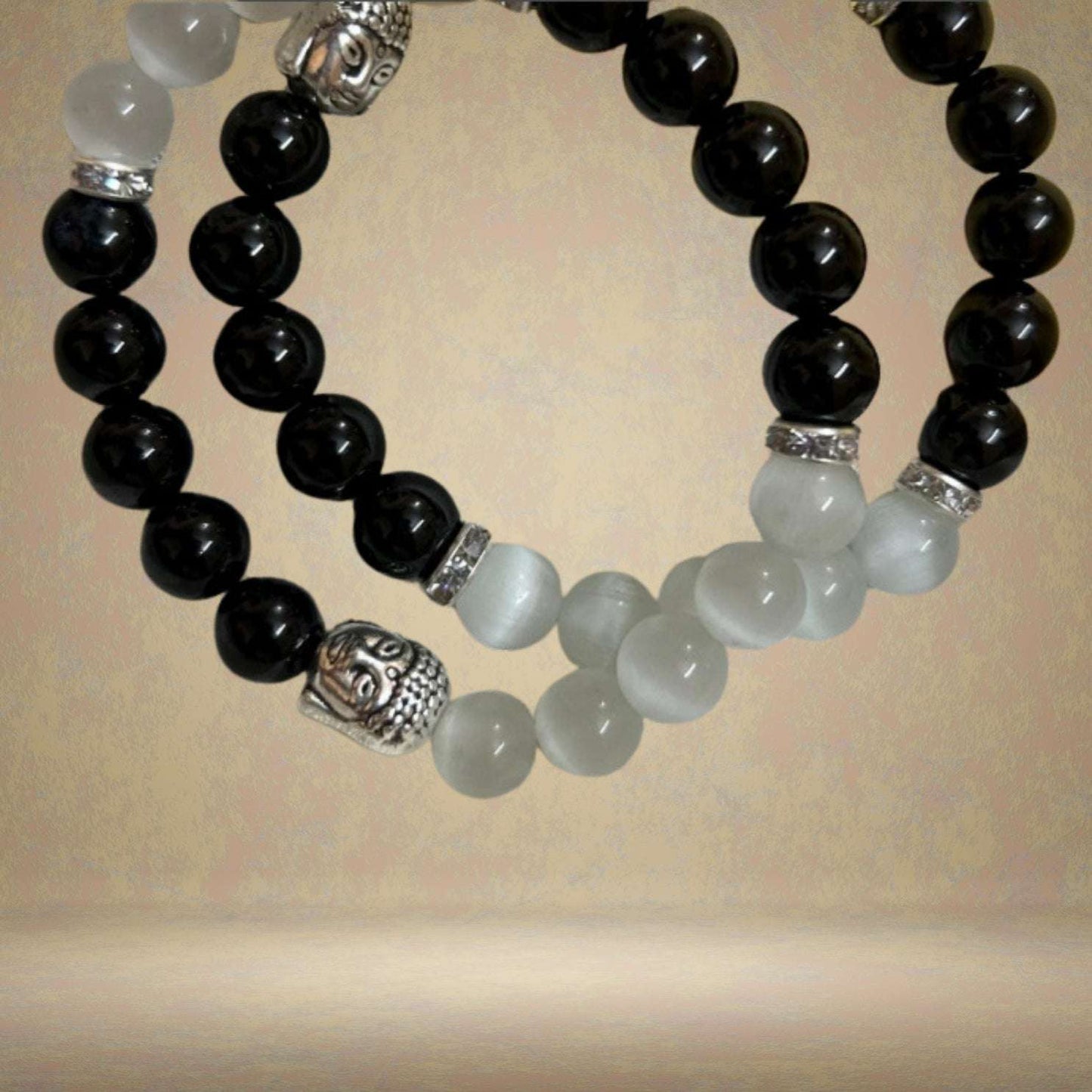 Black Tourmaline and Selenite Crystal Bracelet for Positive Energy and Protection - Lifeved