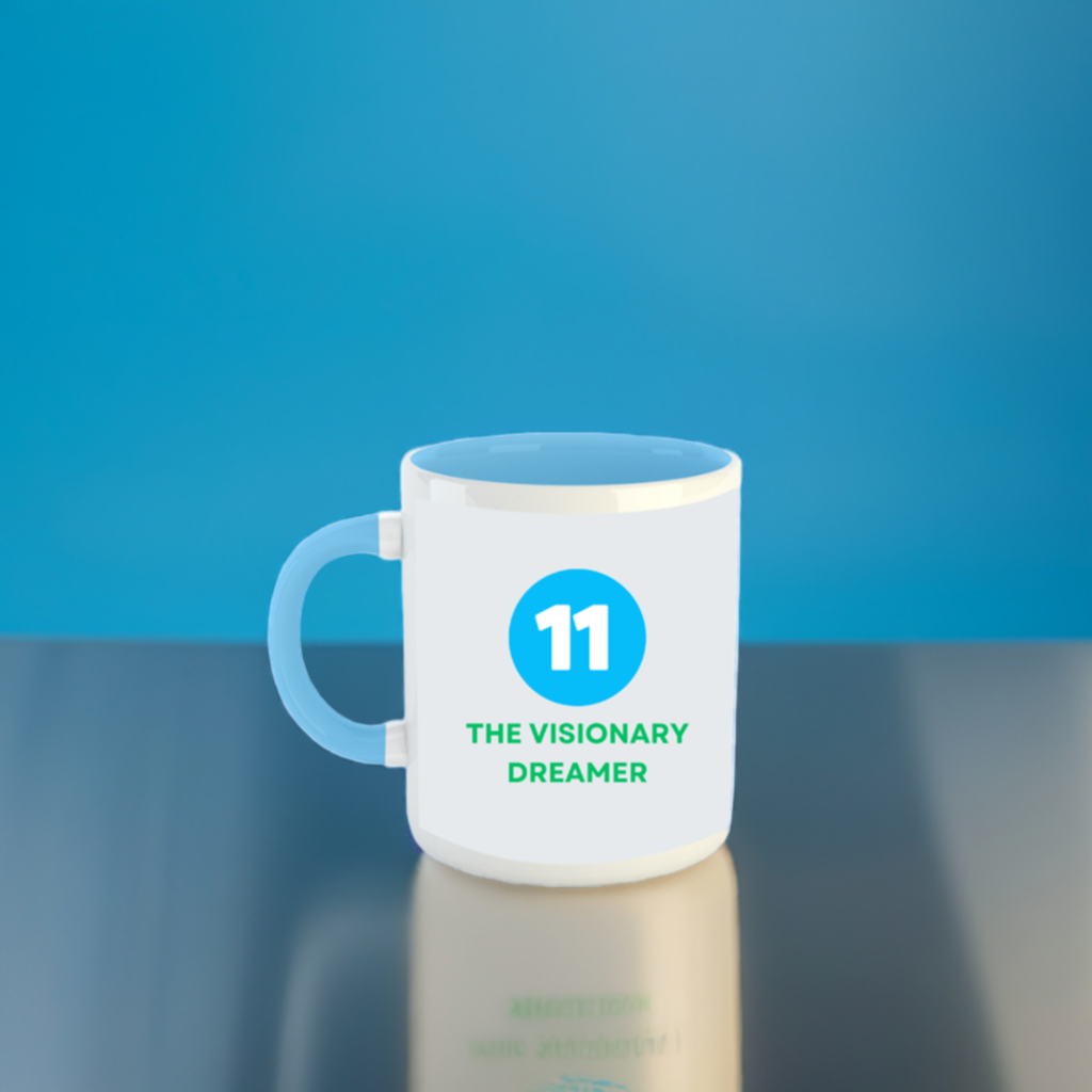Numerology Mug: The Visionary Dreamer (Born on the 11th) | White and Sky Blue Unisex Tea Milk Coffee Mug