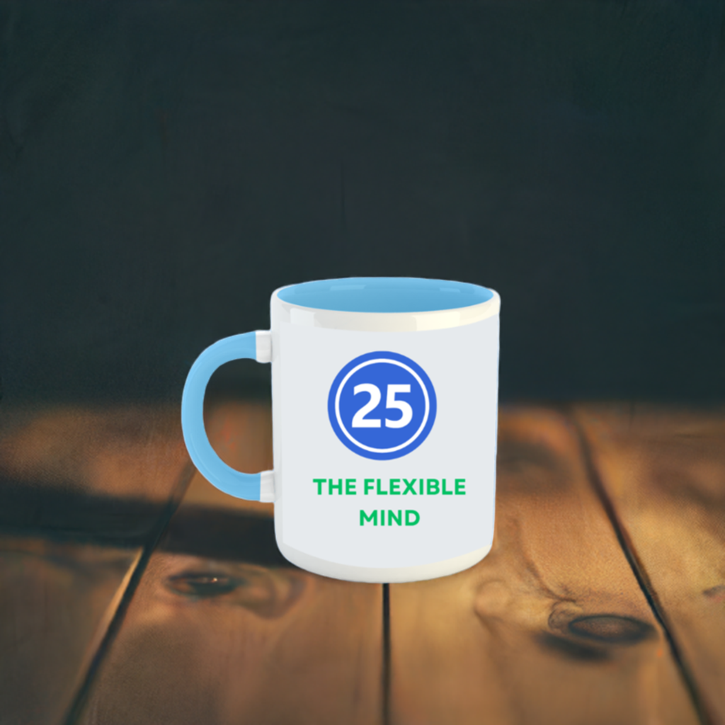 Numerology Mug: The Flexible Mind (Born on the 25th) | White and Sky Blue Unisex Coffee Mug