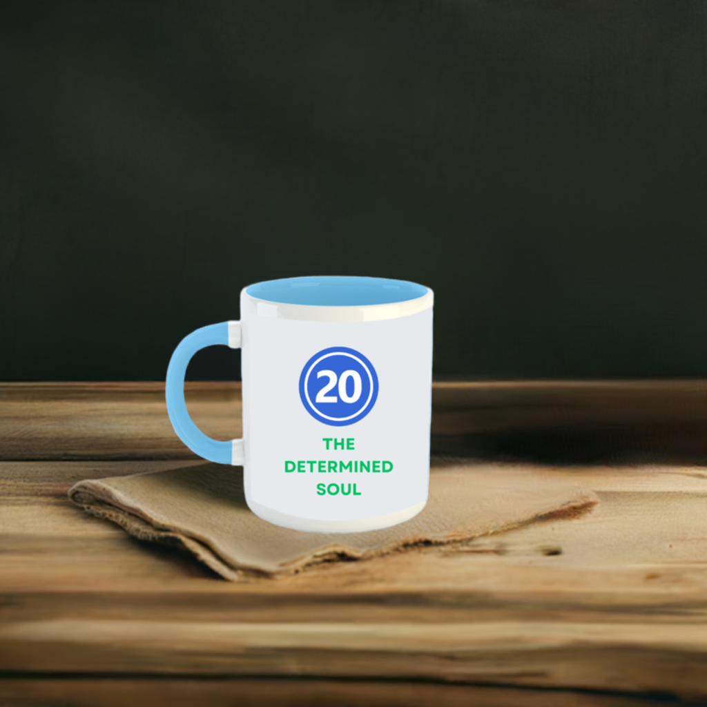 Numerology Mug: The Determined Soul (Born on the 20th) | White and Sky Blue Unisex Tea Milk Coffee Mug