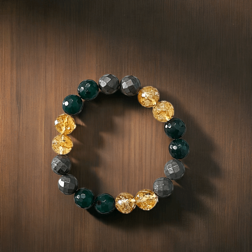 Citrine, Black Obsidian, and Silver Pyrite Bracelet for health, attract wealth, and invite abundance into your life