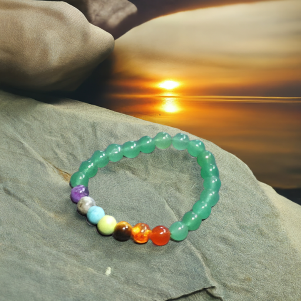 Green Aventurine 7 Chakra Bracelet for Prosperity and Chakra Balance for Missing Number 5