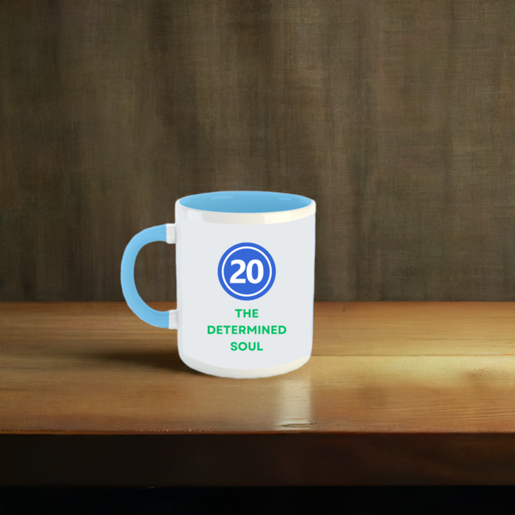 Numerology Mug: The Determined Soul (Born on the 20th) | White and Sky Blue Unisex Tea Milk Coffee Mug