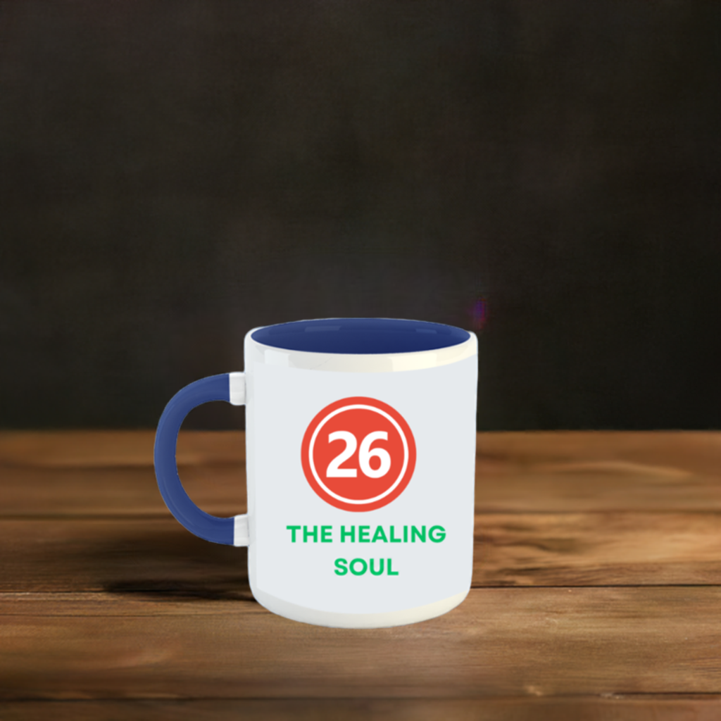Numerology Mug: The Healing Soul (Born on the 26th) | White and Dark Blue Unisex Coffee Mug