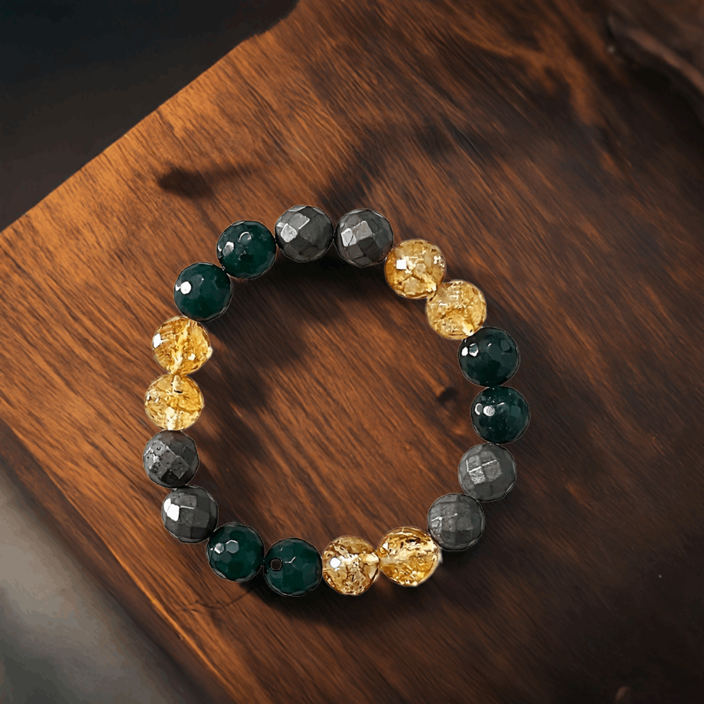 Citrine, Black Obsidian, and Silver Pyrite Bracelet for health, attract wealth, and invite abundance into your life