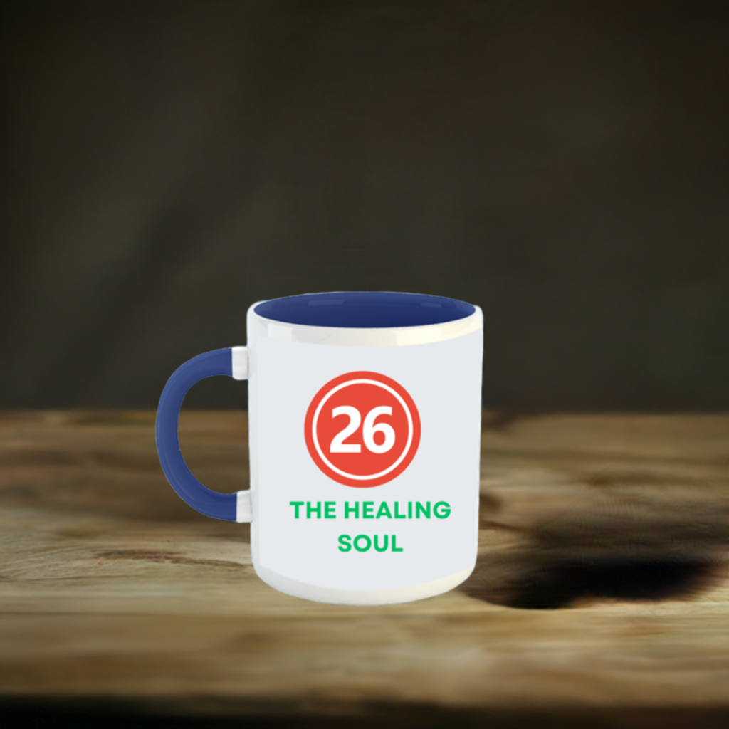 Numerology Mug: The Healing Soul (Born on the 26th) | White and Dark Blue Unisex Coffee Mug