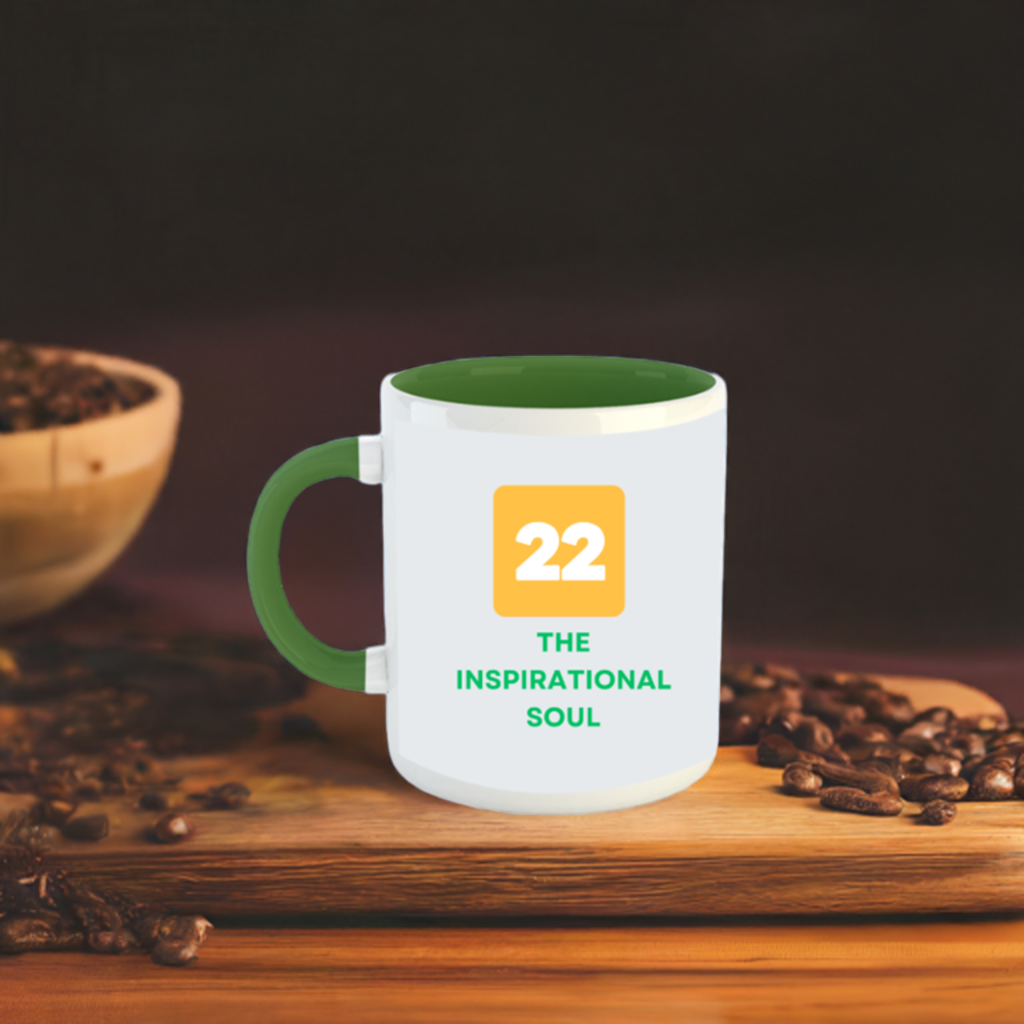 Numerology Mug: The Inspirational Soul (Born on the 22nd) | White and Bottle Green Unisex Coffee Mug