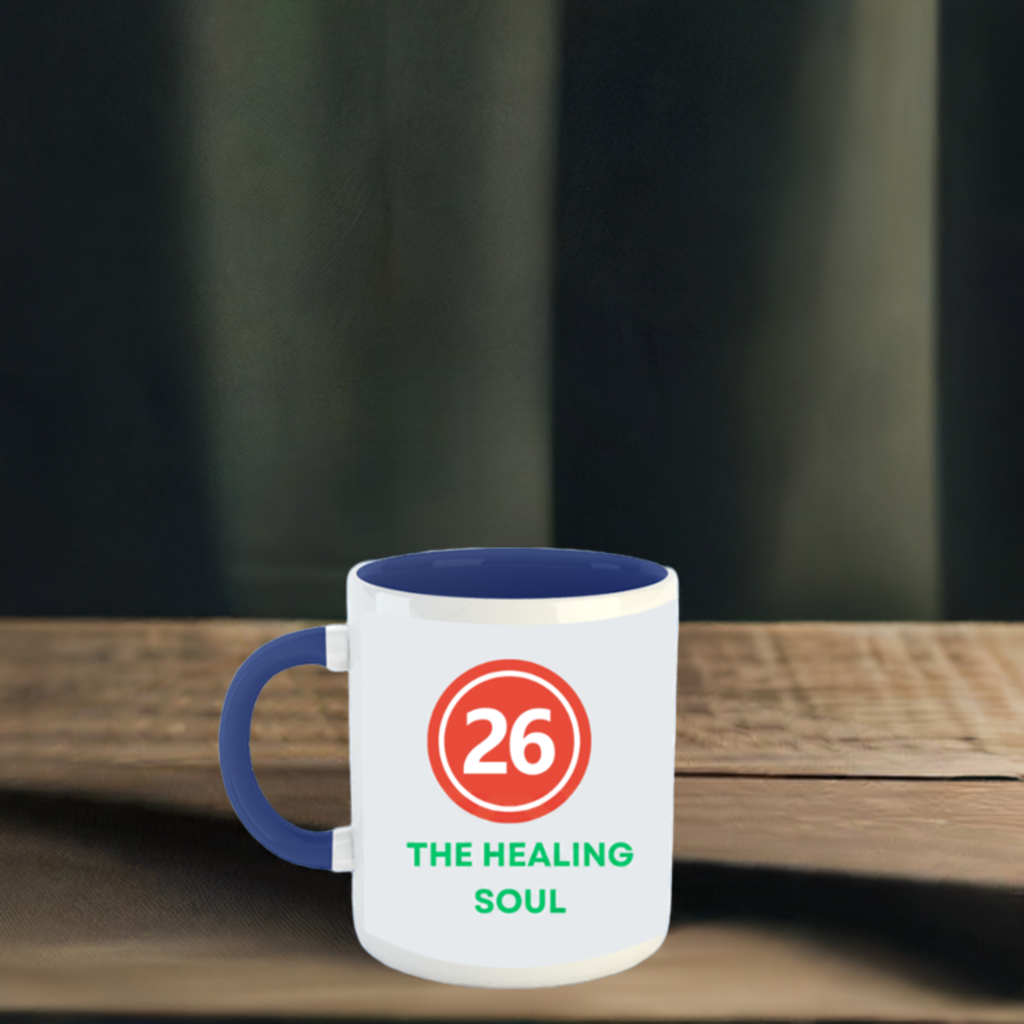 Numerology Mug: The Healing Soul (Born on the 26th) | White and Dark Blue Unisex Coffee Mug