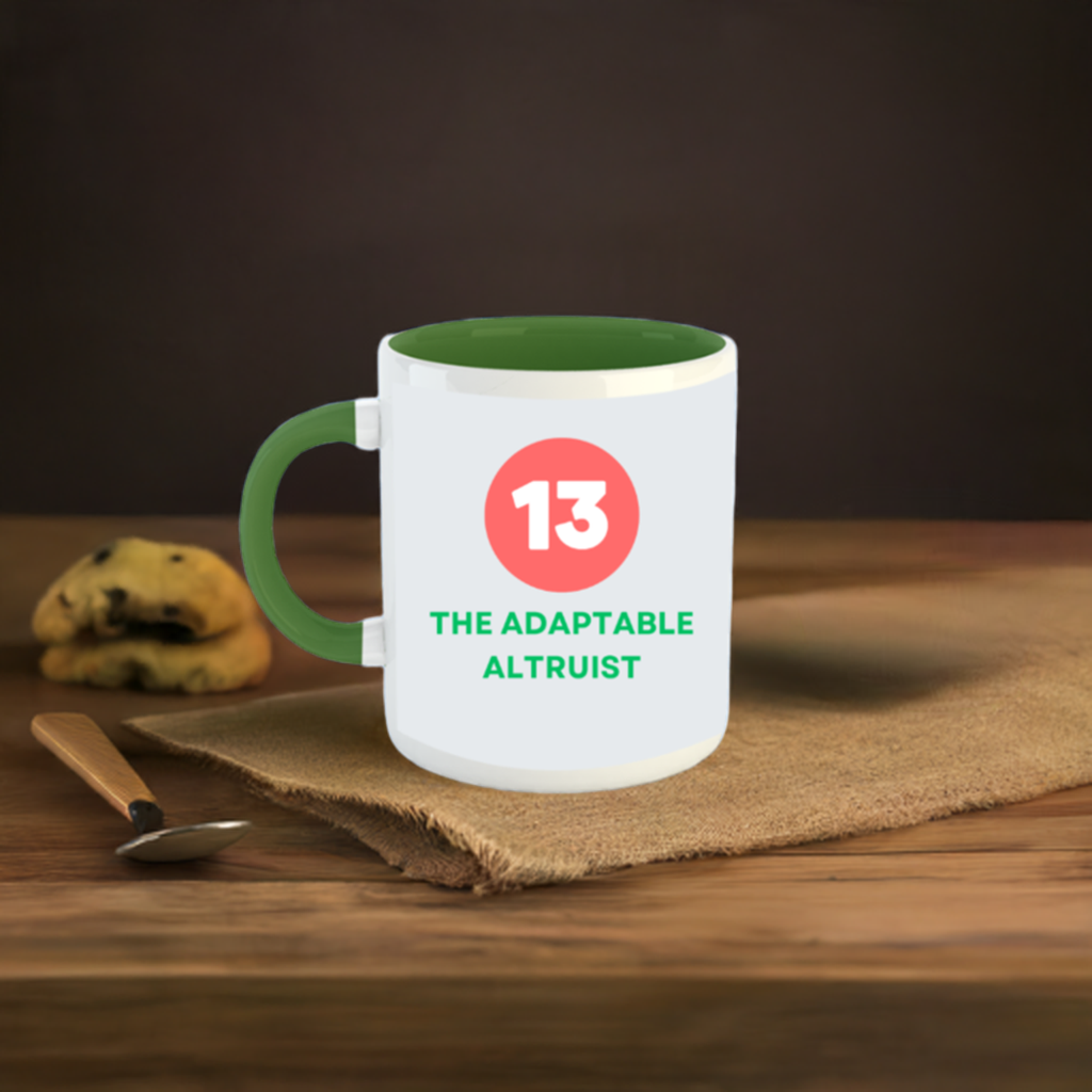Numerology Mug: The Adaptable Altruist (Born on the 13th) | White and Bottle Green Unisex Coffee Mug