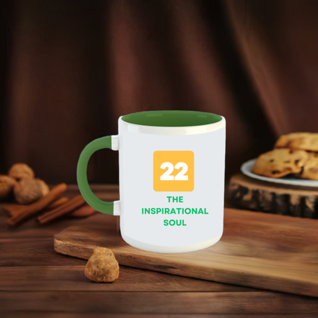 Numerology Mug: The Inspirational Soul (Born on the 22nd) | White and Bottle Green Unisex Coffee Mug