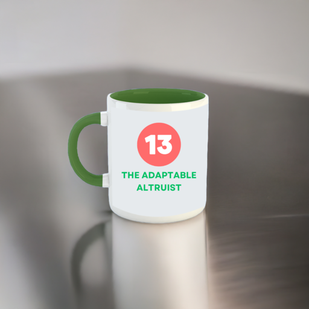 Numerology Mug: The Adaptable Altruist (Born on the 13th) | White and Bottle Green Unisex Coffee Mug