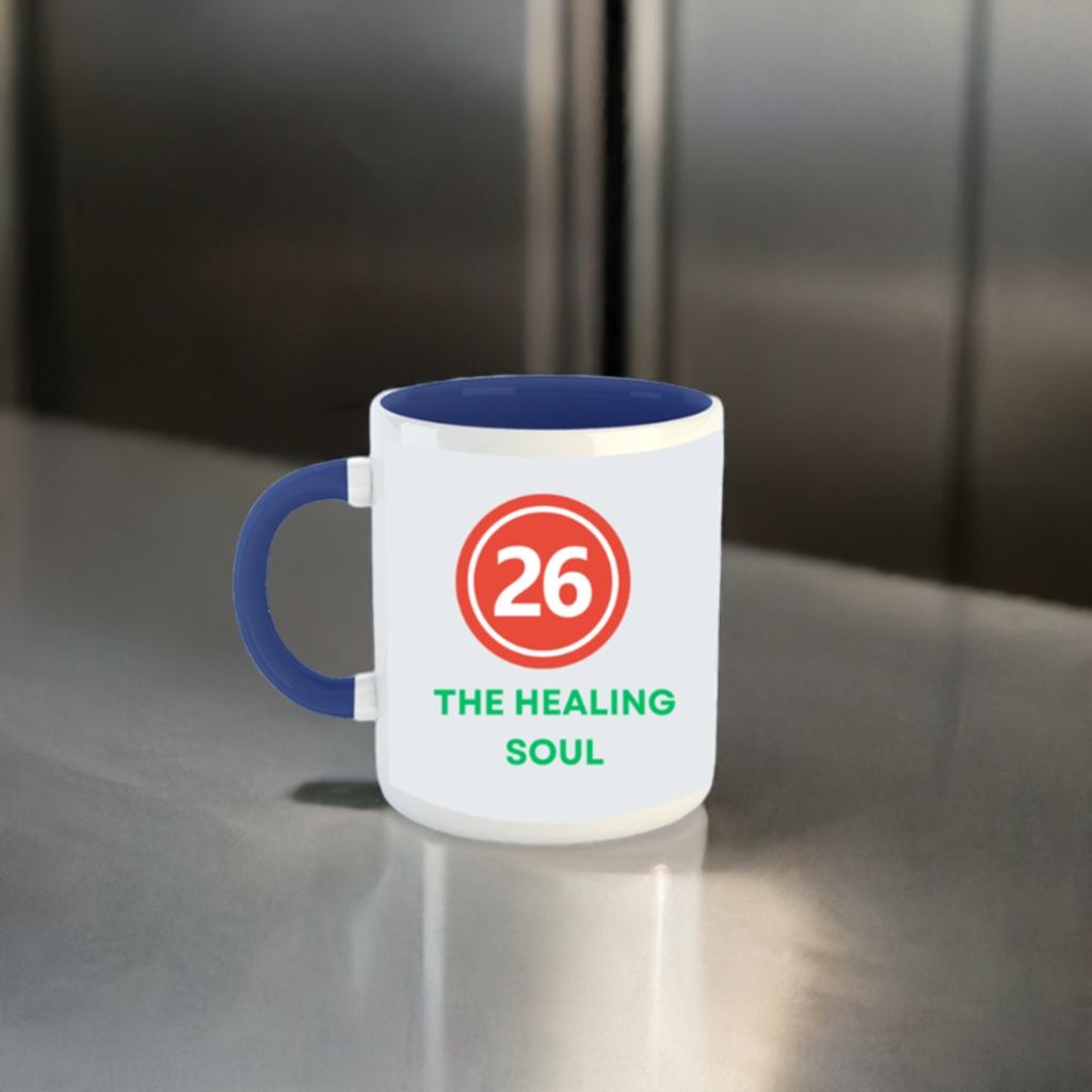 Numerology Mug: The Healing Soul (Born on the 26th) | White and Dark Blue Unisex Coffee Mug