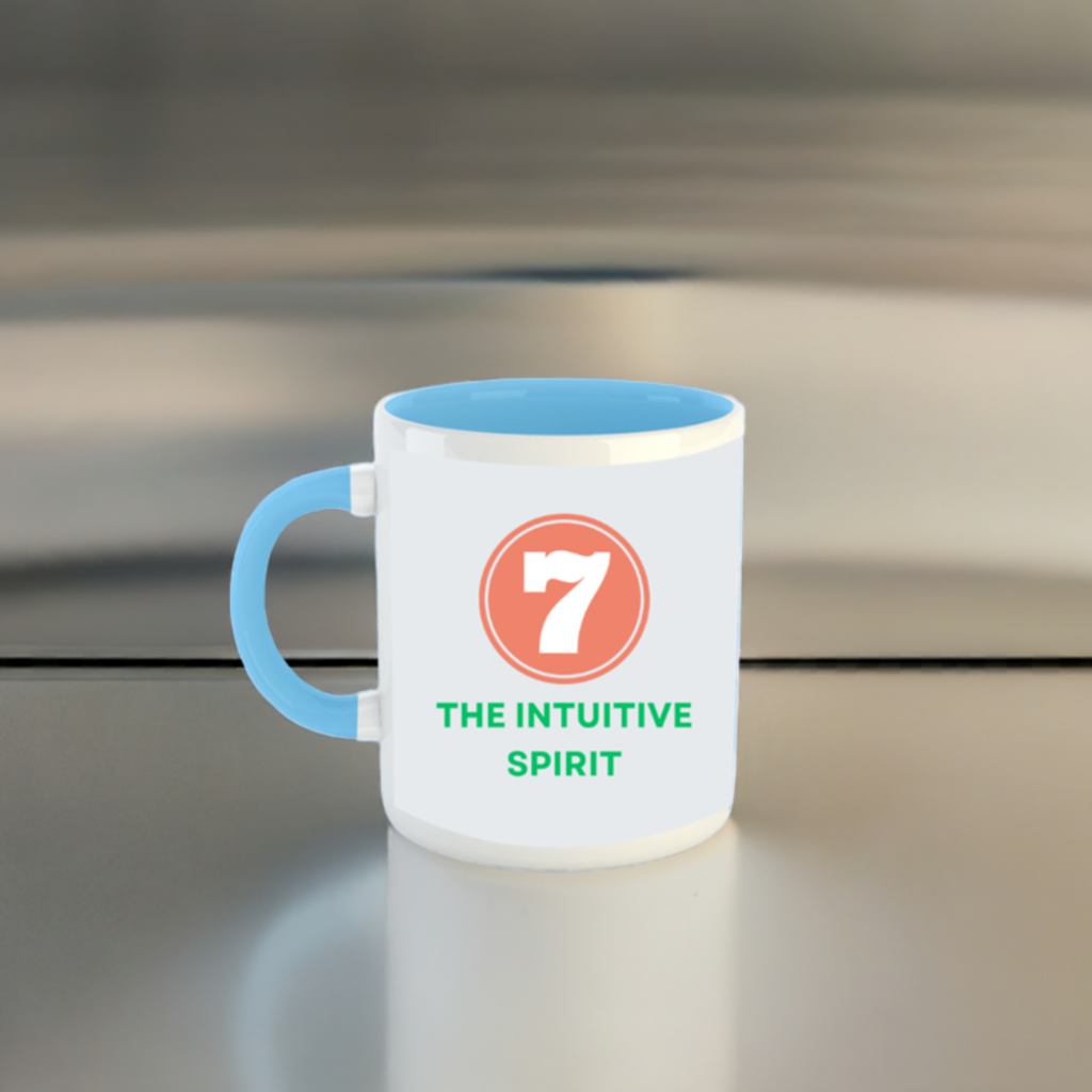 Numerology Mug: The Intuitive Spirit (Born on the 7th) | White and Sky Blue Unisex Coffee Mug