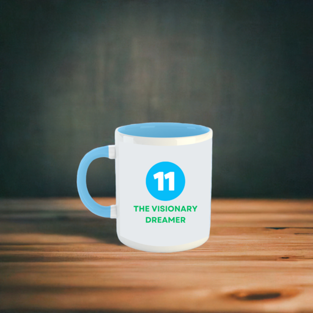 Numerology Mug: The Visionary Dreamer (Born on the 11th) | White and Sky Blue Unisex Tea Milk Coffee Mug