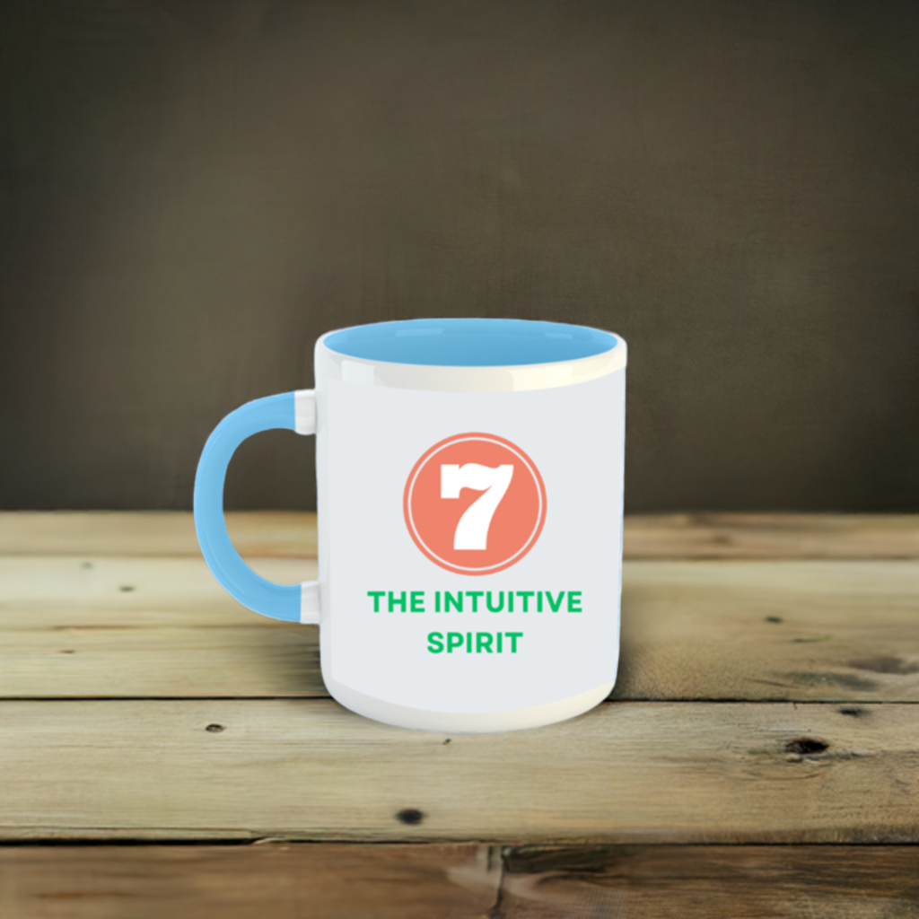 Numerology Mug: The Intuitive Spirit (Born on the 7th) | White and Sky Blue Unisex Coffee Mug