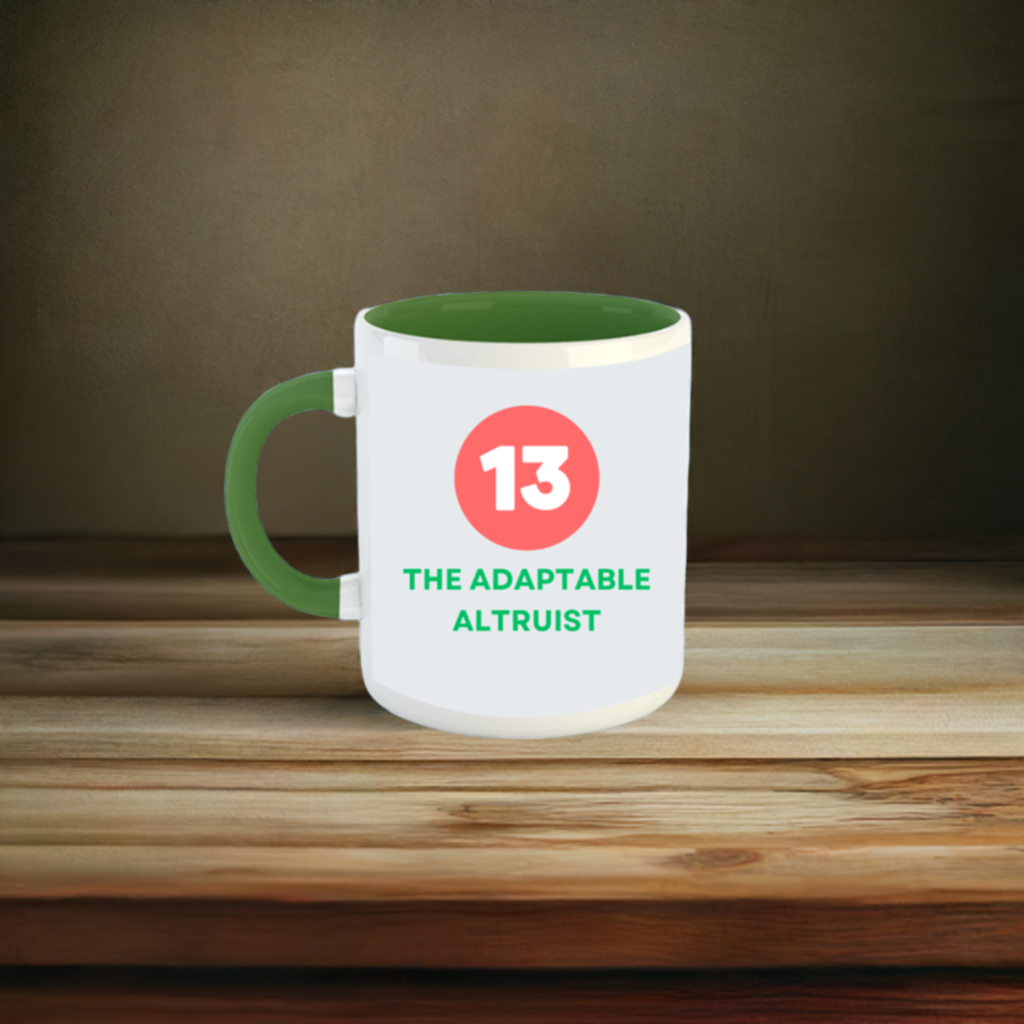 Numerology Mug: The Adaptable Altruist (Born on the 13th) | White and Bottle Green Unisex Coffee Mug