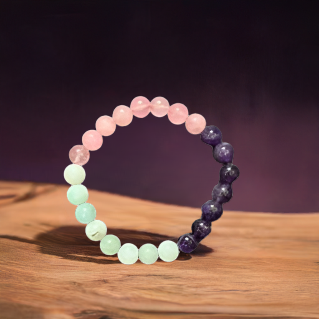 Harmonious Energies Gemstone Bracelet: Rose Quartz, Amethyst, Feroza