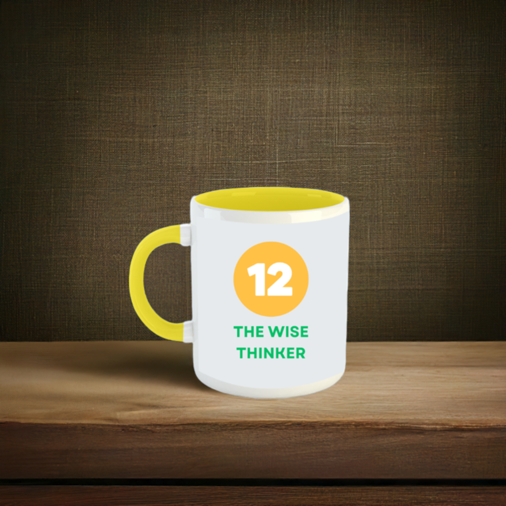Numerology Mug: The Wise Thinker (Born on the 12th) | White and Yellow Unisex Tea Milk Coffee Mug