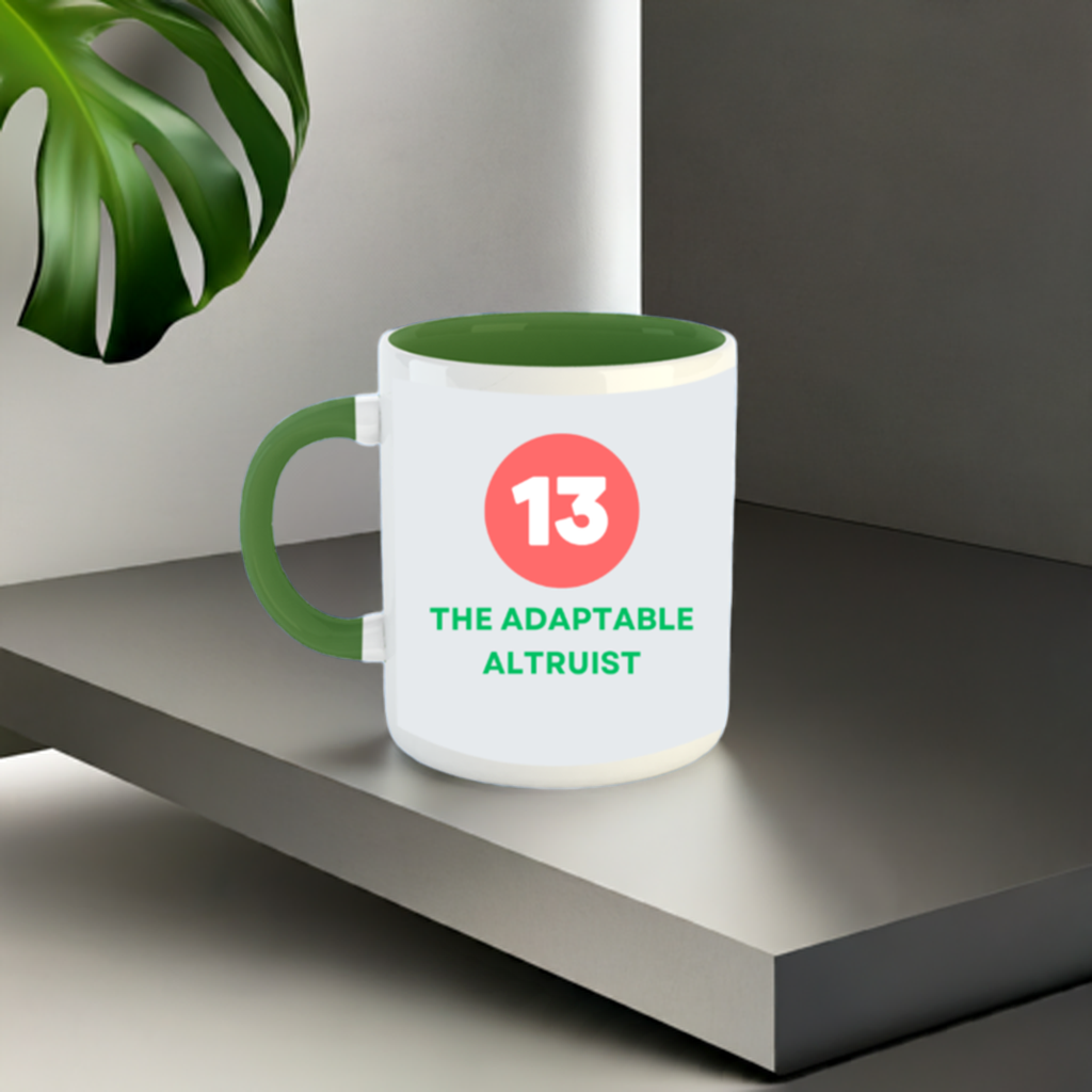 Numerology Mug: The Adaptable Altruist (Born on the 13th) | White and Bottle Green Unisex Coffee Mug