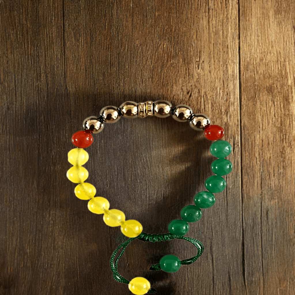 Triumphant Trio: Red Carnelian, Pyrite, Yellow Citrine Bracelet for Success and Prosperity