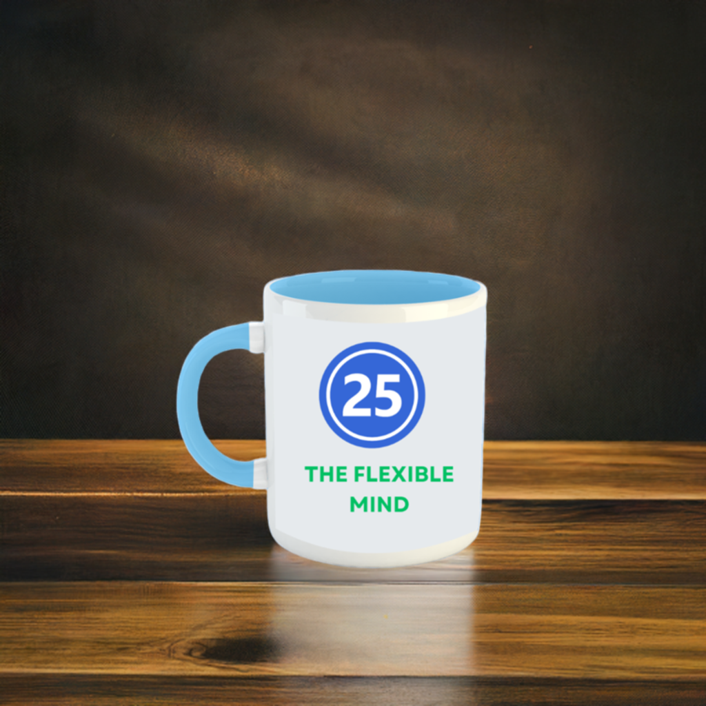 Numerology Mug: The Flexible Mind (Born on the 25th) | White and Sky Blue Unisex Coffee Mug