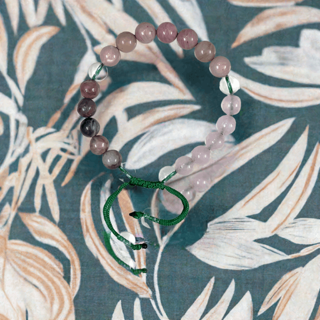Rhodochrosite, Rhodonite, Clear Quartz, and Rose Quartz Bracelet for love-attracting