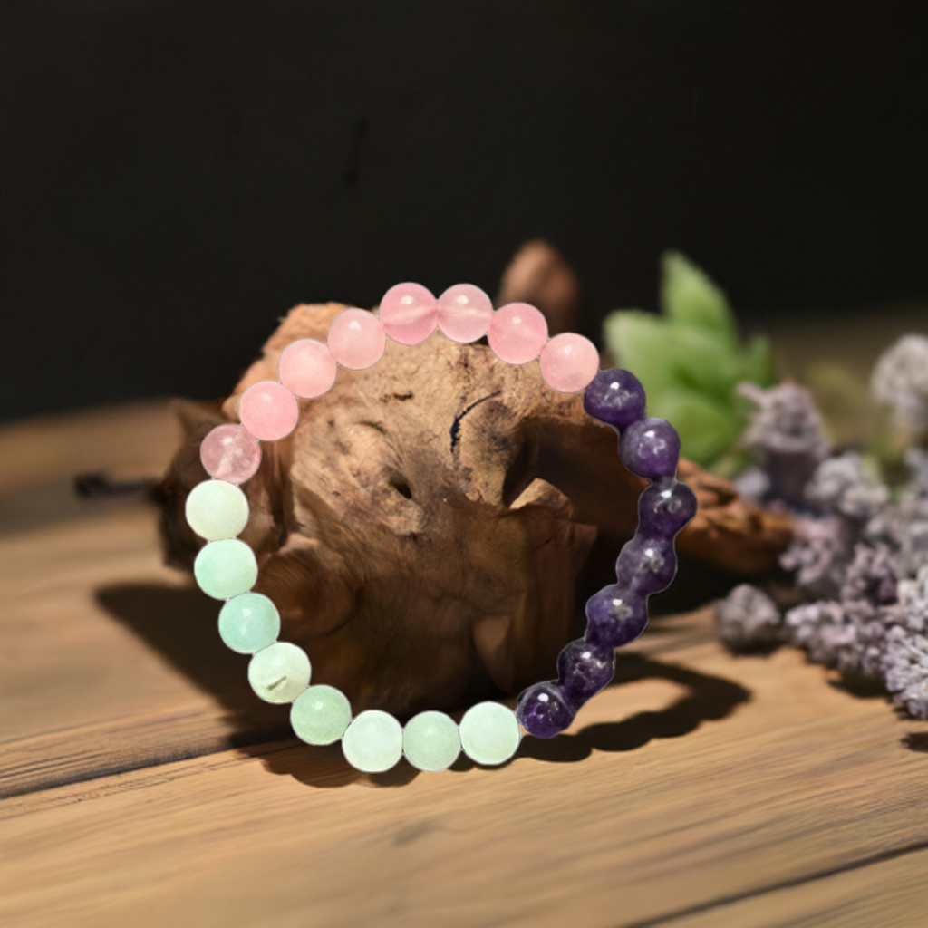 Harmonious Energies Gemstone Bracelet: Rose Quartz, Amethyst, Feroza