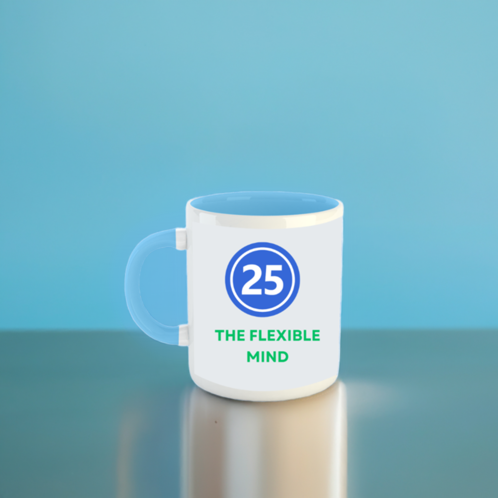 Numerology Mug: The Flexible Mind (Born on the 25th) | White and Sky Blue Unisex Coffee Mug