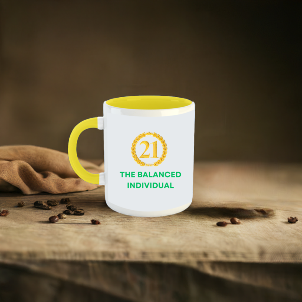 Numerology Mug: The Balanced Individual (Born on the 21st) | White and Yellow Unisex Tea Milk Coffee Mug