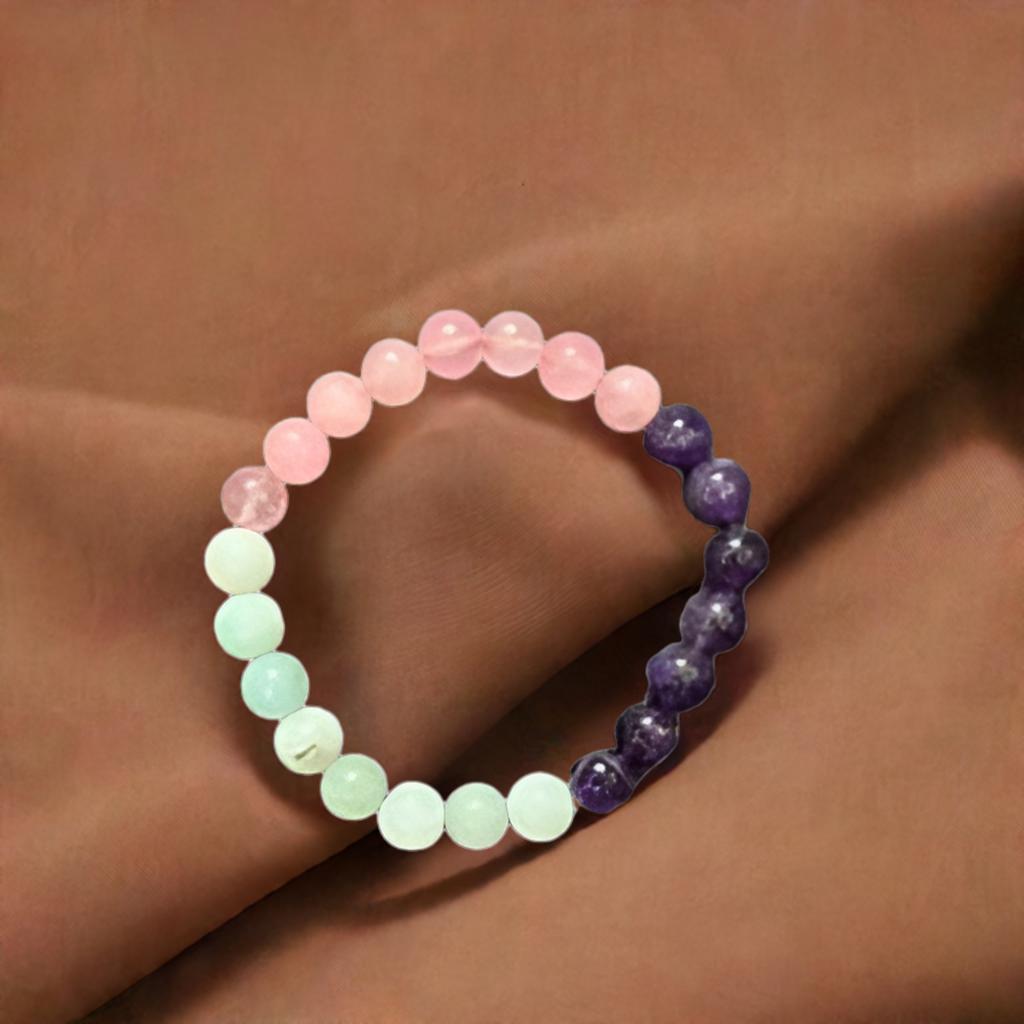 Harmonious Energies Gemstone Bracelet: Rose Quartz, Amethyst, Feroza