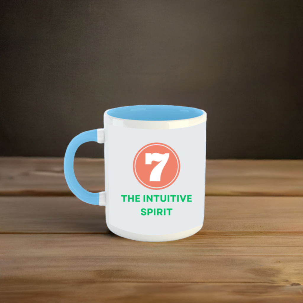 Numerology Mug: The Intuitive Spirit (Born on the 7th) | White and Sky Blue Unisex Coffee Mug