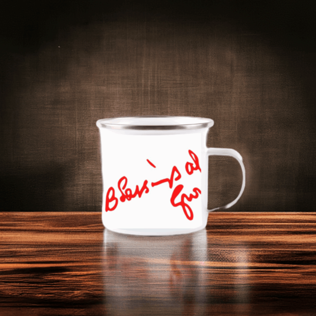 White Enamel Mug - 'Blessing Always Guruji