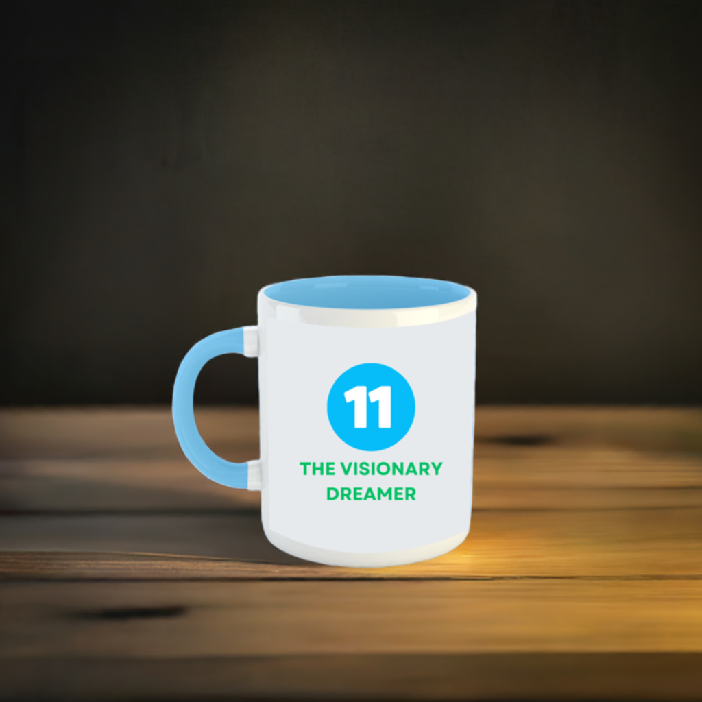 Numerology Mug: The Visionary Dreamer (Born on the 11th) | White and Sky Blue Unisex Tea Milk Coffee Mug