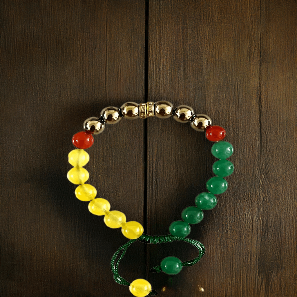 Triumphant Trio: Red Carnelian, Pyrite, Yellow Citrine Bracelet for Success and Prosperity