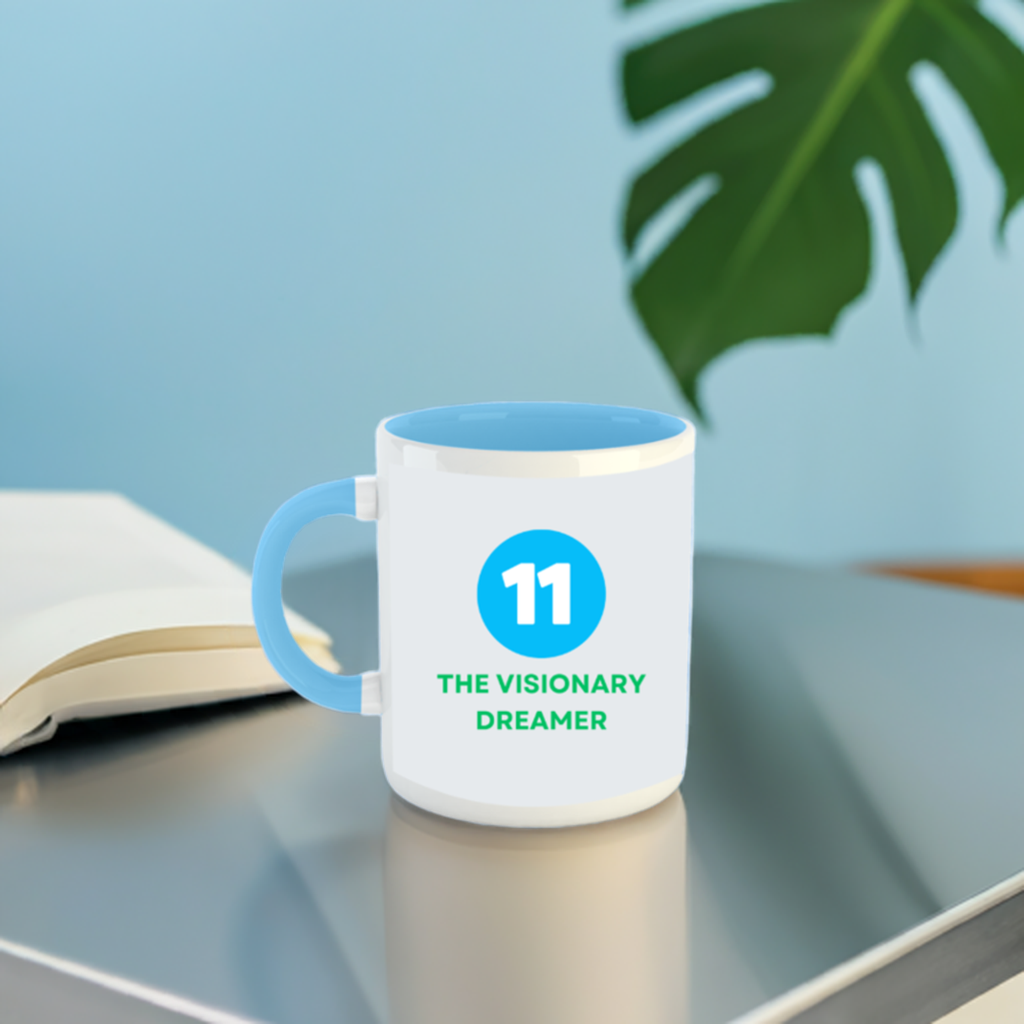 Numerology Mug: The Visionary Dreamer (Born on the 11th) | White and Sky Blue Unisex Tea Milk Coffee Mug