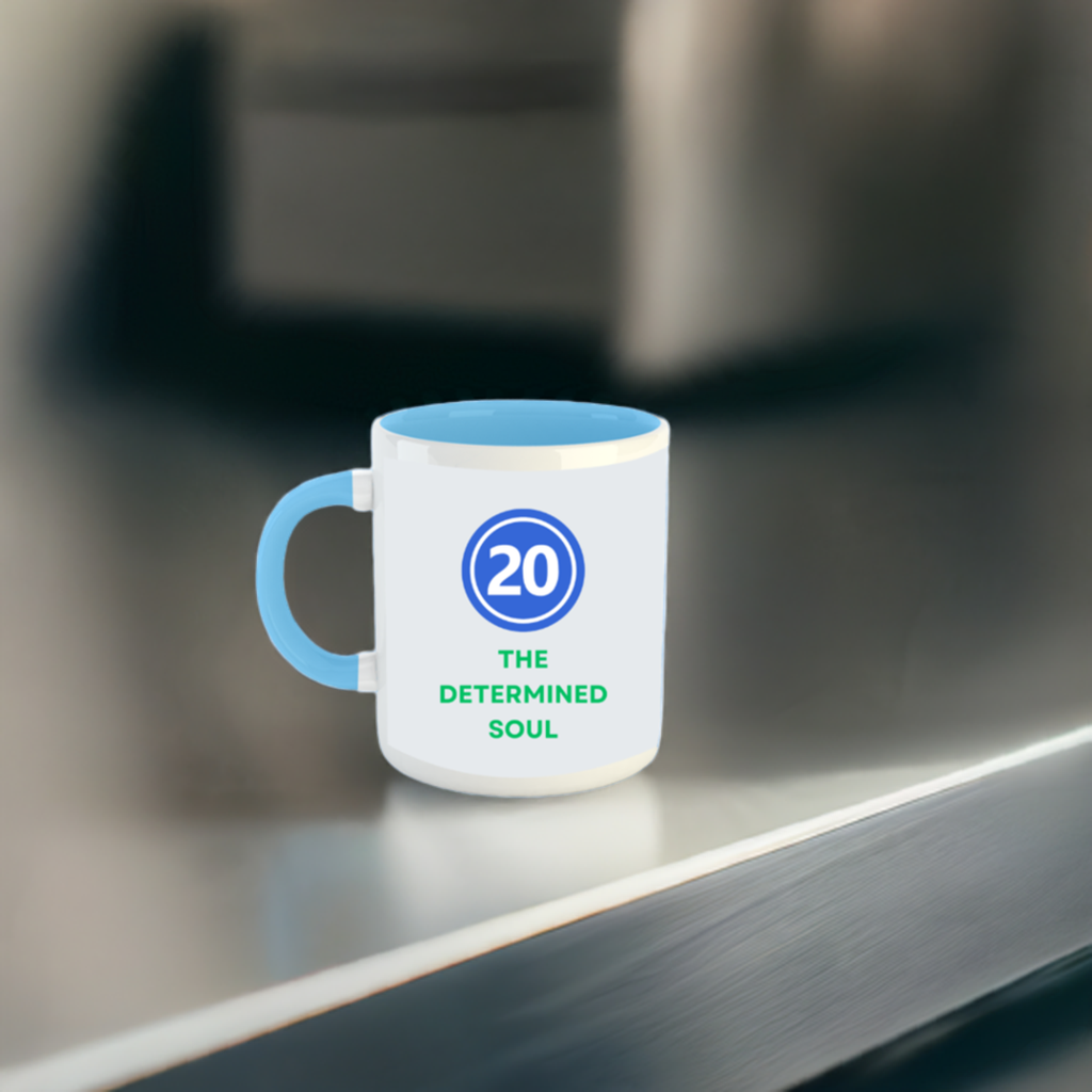 Numerology Mug: The Determined Soul (Born on the 20th) | White and Sky Blue Unisex Tea Milk Coffee Mug