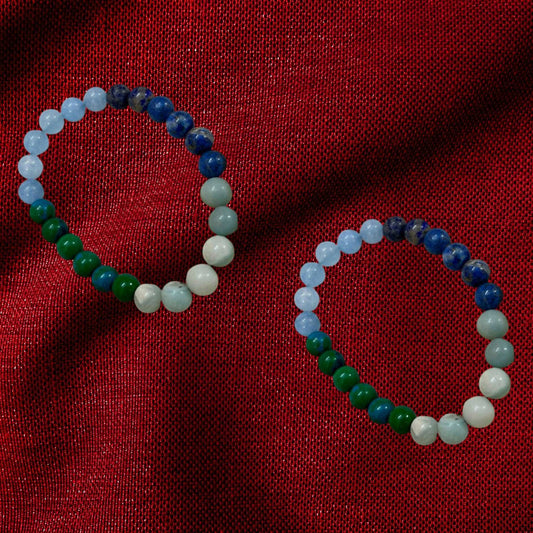 Bracelet for Thyroid having Aquamarine Chrysocolla Blue Quartz and Lapis Lazuli