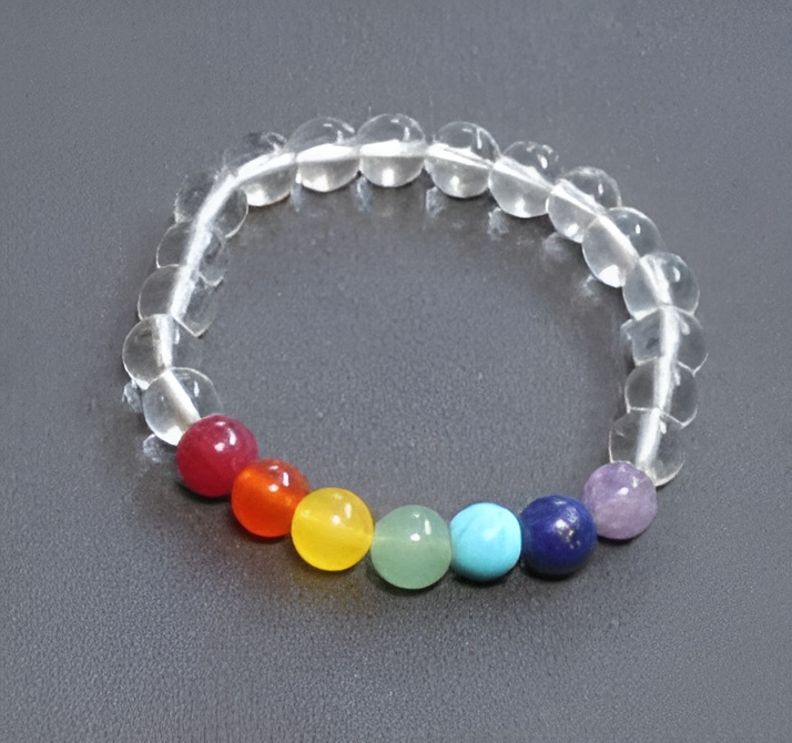 Clear Quartz 7 Chakra Bracelet for Emotional Stability and Manifestation
