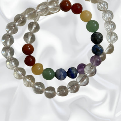 Clear Quartz 7 Chakra Bracelet for Emotional Stability and Manifestation