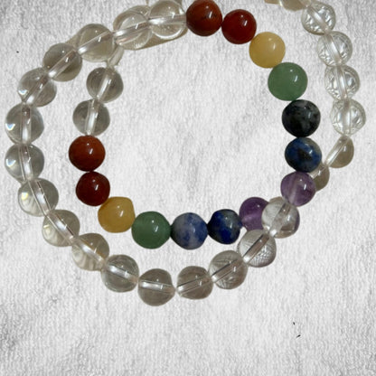 Clear Quartz 7 Chakra Bracelet for Emotional Stability and Manifestation