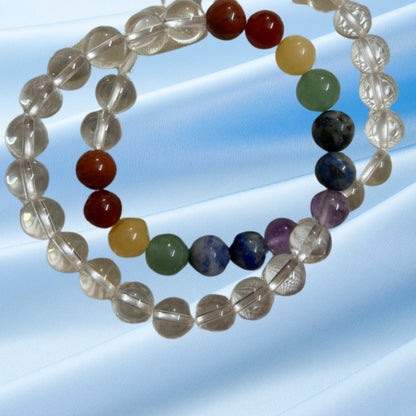 Clear Quartz 7 Chakra Bracelet for Emotional Stability and Manifestation