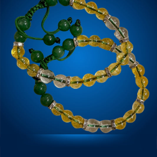 Education Success and Mental Clarity Crystal Bracelet having Yellow Citrine, Green Aventurine, and Clear Quartz