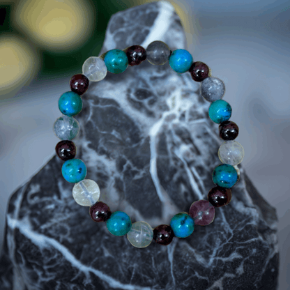 Fluorite, Turquoise, Garnet, and Clear Crystal Bracelet to get relief from Pain Arthritis